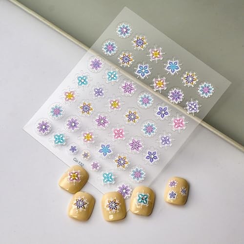 5D Embossed Nail Art Stickers, Bohemia Flower Rhinestone Retro Style 6