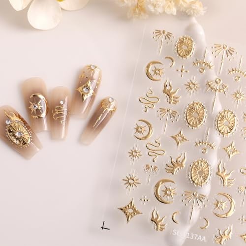 5D Embossed Bohemian Style Nail Stickers Gold Nail Art Star Nail Art Stickers-8