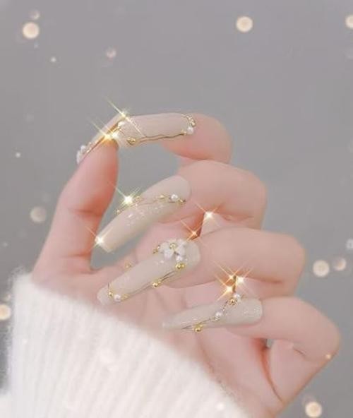 3D Metal Nail Beads & Studs, Gold and Pearl White Caviar Gold+Silver