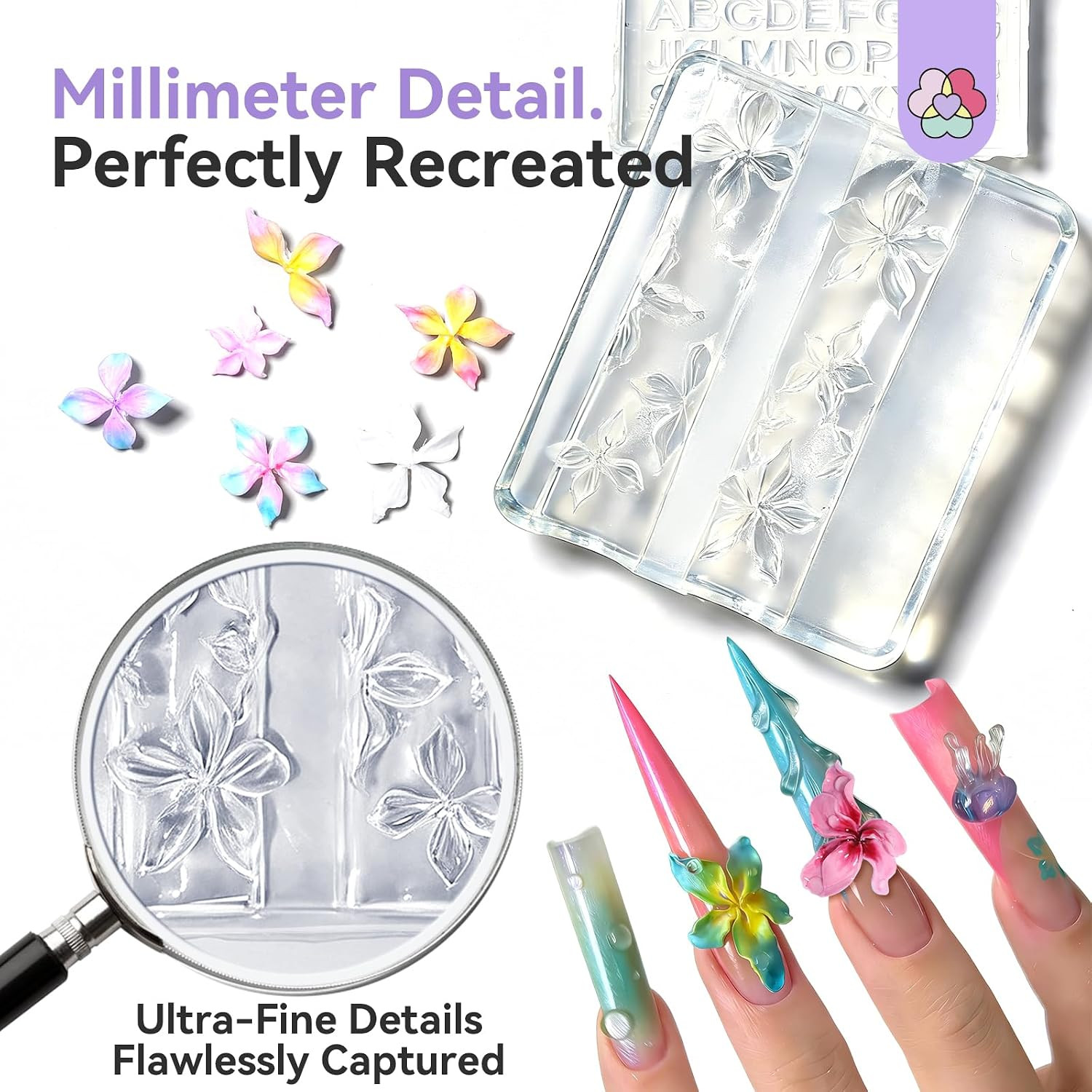 Reusable 3D Silicone Nail Art Molds Set, 5PCS | Instant Designs in 3 Minutes, No