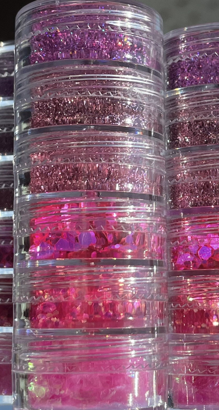 Holographic Rainbow RoseGold Pink Nail Hexagon Iridescent Shape Glitter Stack