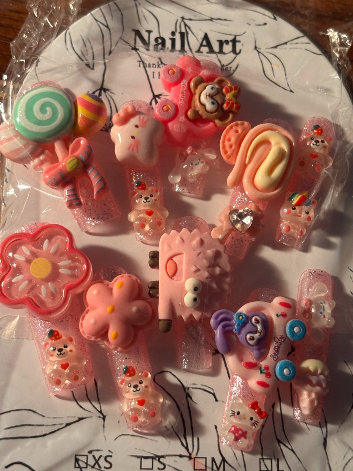 Multicolor 3D Candy Theme Press-On Nails Long Coffin (medium) full Cover Acrylic