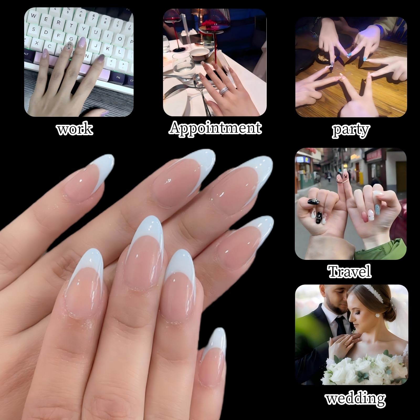 1000Pcs Gel x Nail Tips Almond & Square Medium Nails Set,10 Size Clear Press …