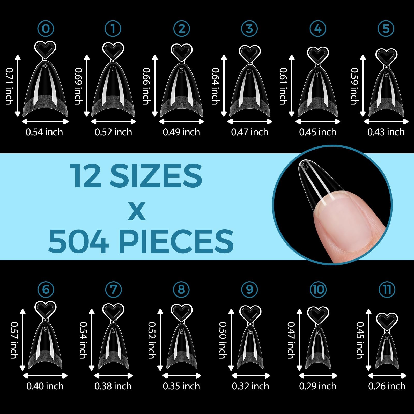 TOMICCA Medium Almond Nail Tips Half Cover Acrylic Nail Tips 504PCS
