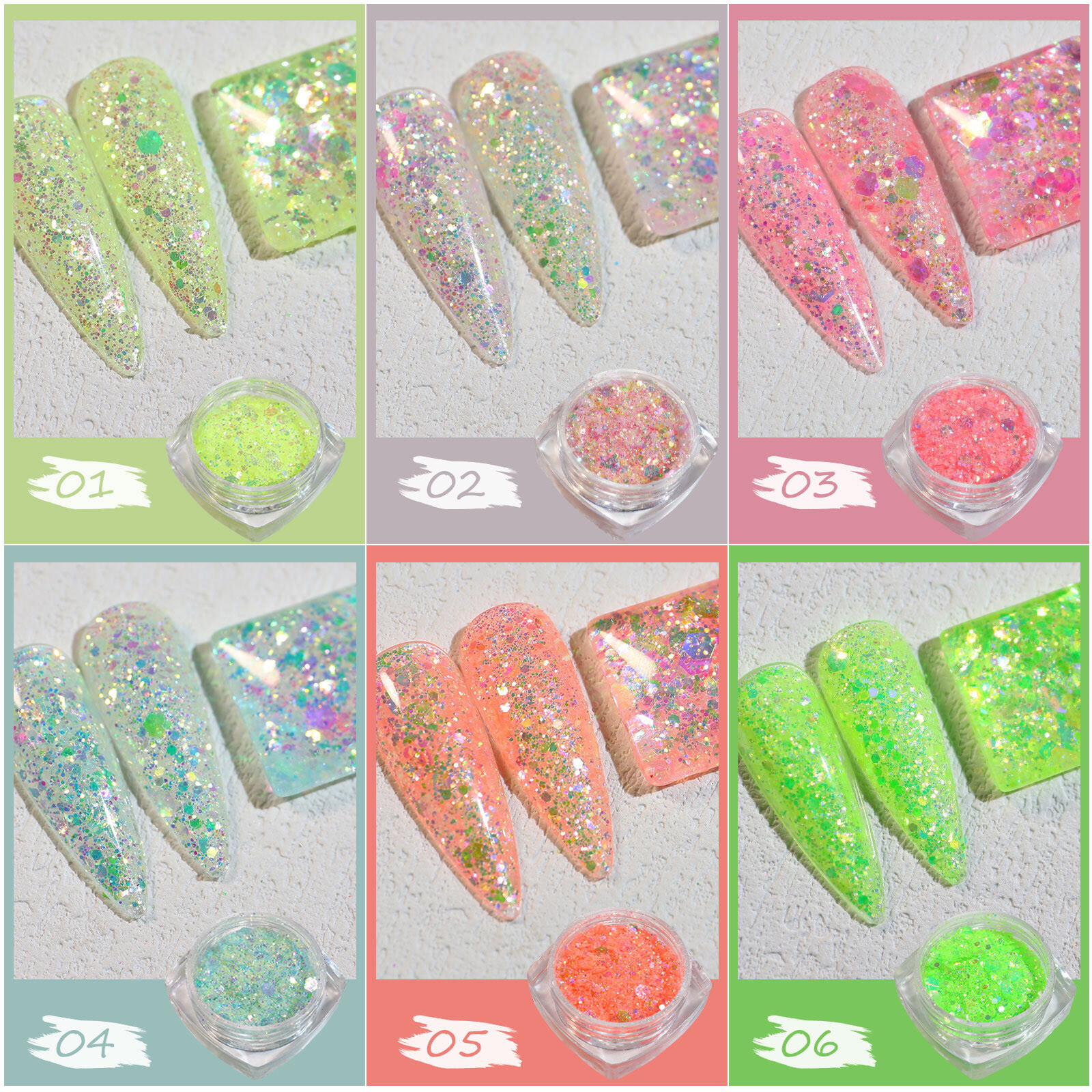 2 Pots Super Shiny Sequins Nail Art Glitter Dust Sparkly Pigment Decoration DIY
