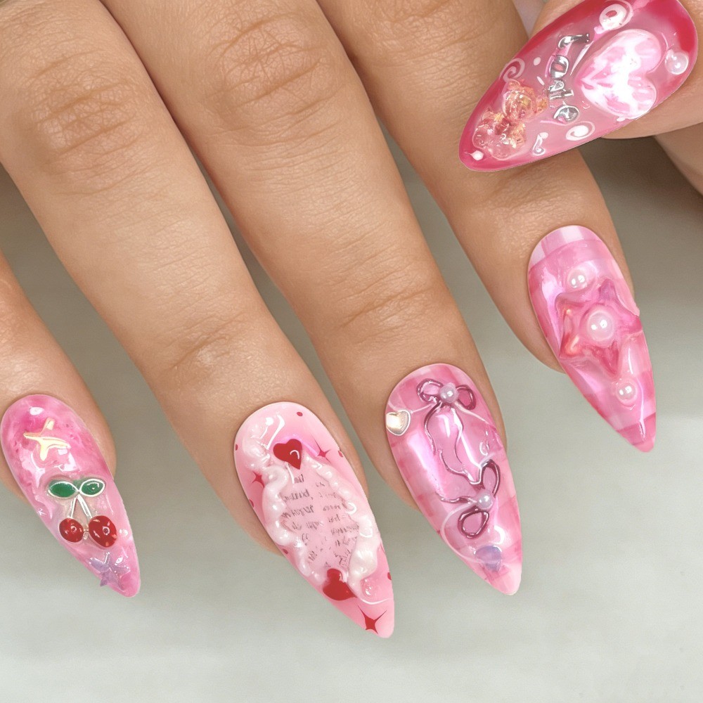 Square Shape Spring Bloom High-Quality Nail Art, 24pcs, Detachable