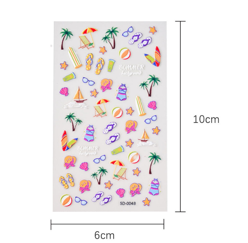 Summer 5D Embossed Ocean Nail Art Stickers AZTSYT Starfish Seashell Coconut NH27