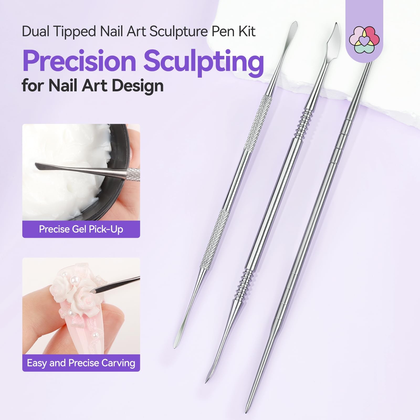 SAVILAND Nail Art Sculpture Pen: 3PCS Sculpting Tools 3pcs, Silver