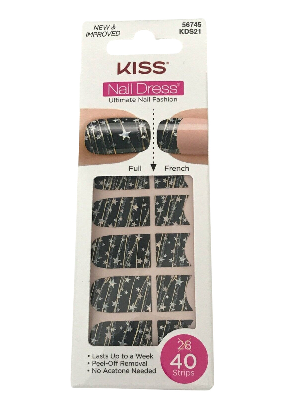 2 Pack Kiss Nails Stick on Nail Dress Strips 56745 KDS21 PUSH UP Silver Stars