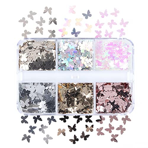 6 Grids Holographic Butterfly Nail Art Glitter Sequins 3D Sparkly Laser