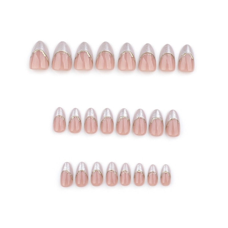 24 Pieces Short Almond False Nail With 3D Gold Line Detailing Press on Nail