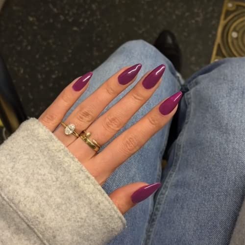 Dark Purple Press on Nails Almond Shaped Nails Press ons, glossy dark purple