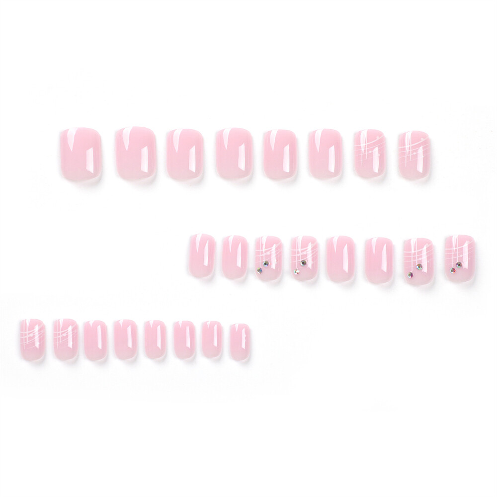 Glossy Pink Color False Nail Short Square Press on Nails for Nail Art 24pcs