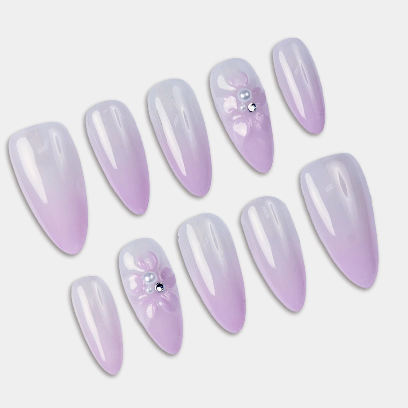 SIYOU Petal Veil Almond Purple, Pink, & White Press-On Nails 10pc