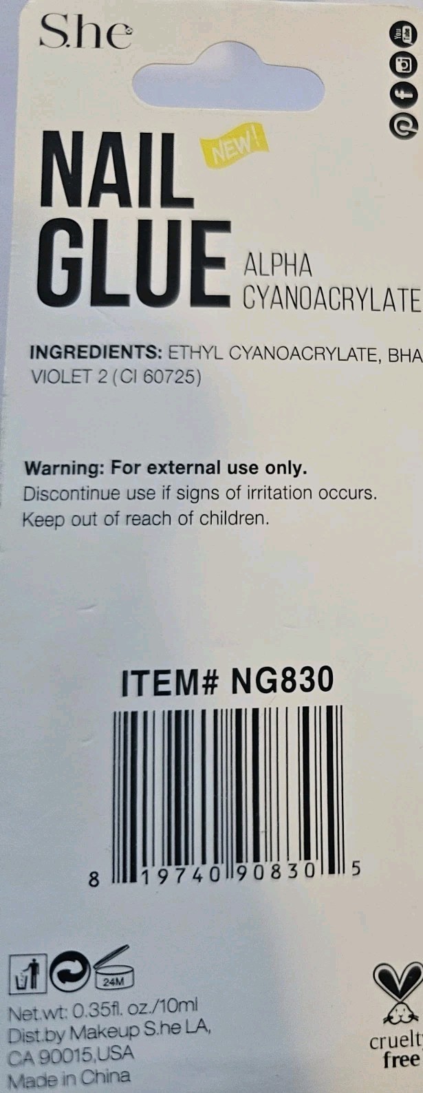 SHE MAKEUP NAIL GLUE – 0.35OZ ALPHA CYANOACRYLATE