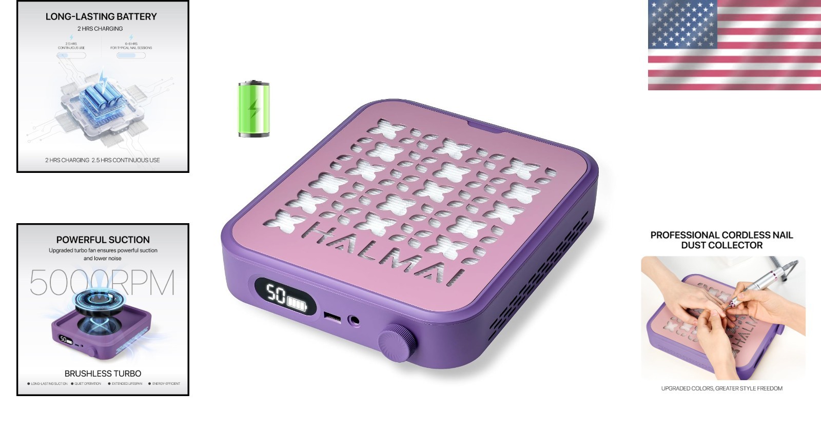 Cordless Rechargeable Nail Dust Collector – 5000 RPM & 800Pa Suction in Mauve…