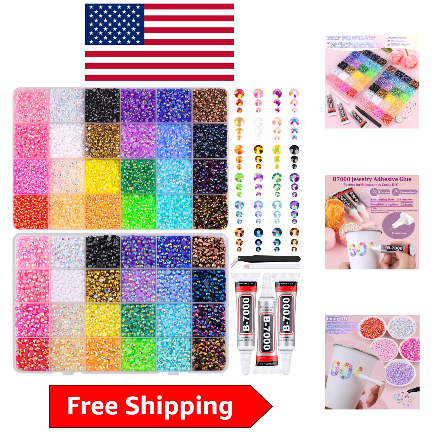 Build Your Creativity – 2 Storage Boxes of 40000 Jelly Rhinestones + Glue Kit