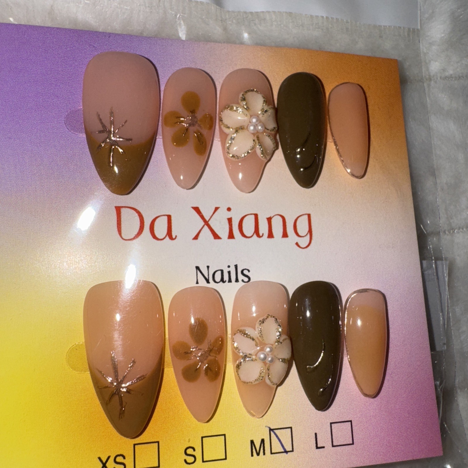 4 Packs Of 10pcs Almond Press On nails | 3D Flower Design | Size M | Reusable (2