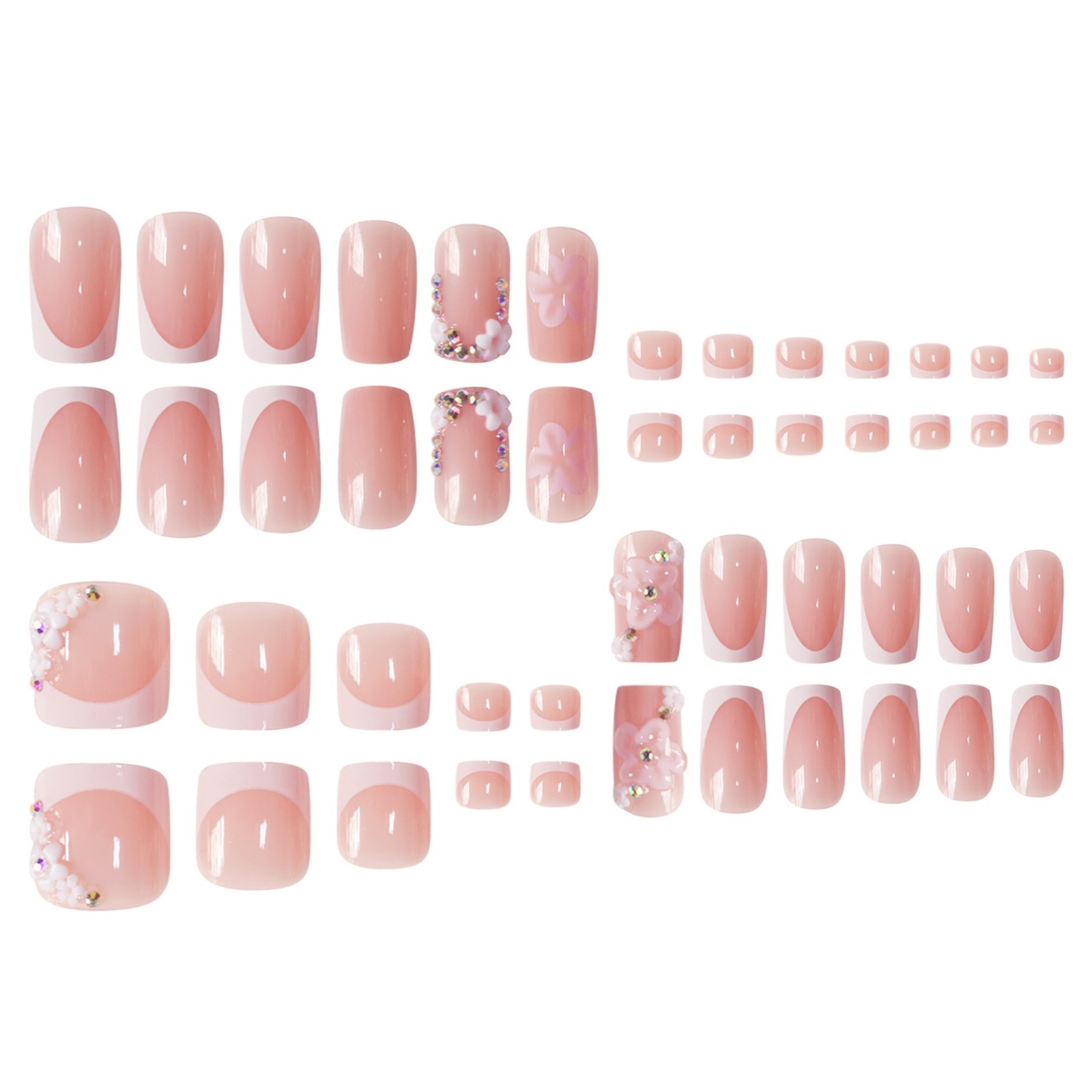 French White Tip Nude Base Floral Press On Nails Set Wholesale