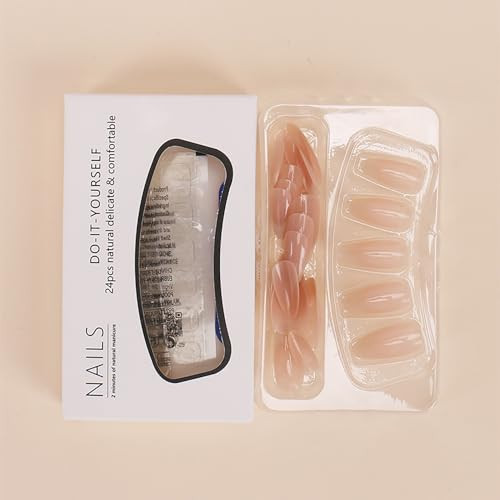 24Pcs Nude Gradient French Tip Press on Nails Medium Length Almond Shaped