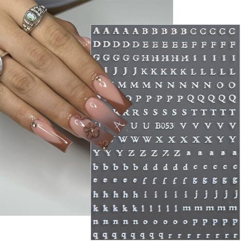 Letter Nail Stickers for Nail Art 3D Holographic Gold Silver Nail Decals Self
