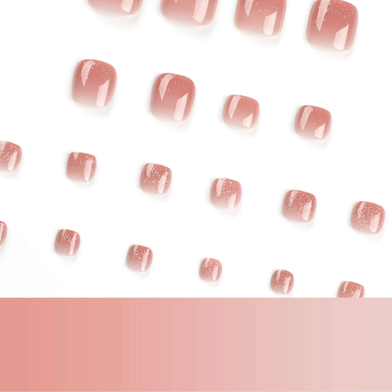 Pink Glossy Press On Toenails Summer Simple Nude Fake Nails