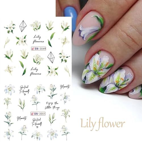 12 Designs of Flower Nail Art Stickers Acrylic Nail Decals for Lily Flower