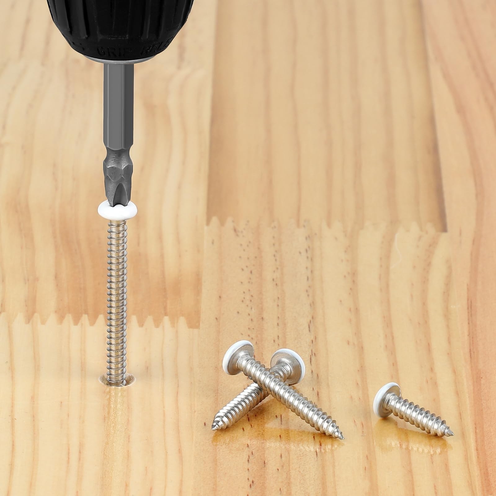 100 PCS #6 x 3/4″ Pan Head Self Tapping Screws, White Head Wood Screw, 304 St…