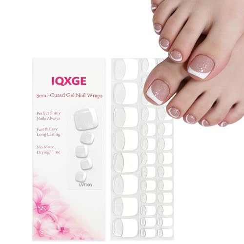 34 Pcs Semi Cured Gel Toe Nail Strips White French Tip Gel 18-white French Tip