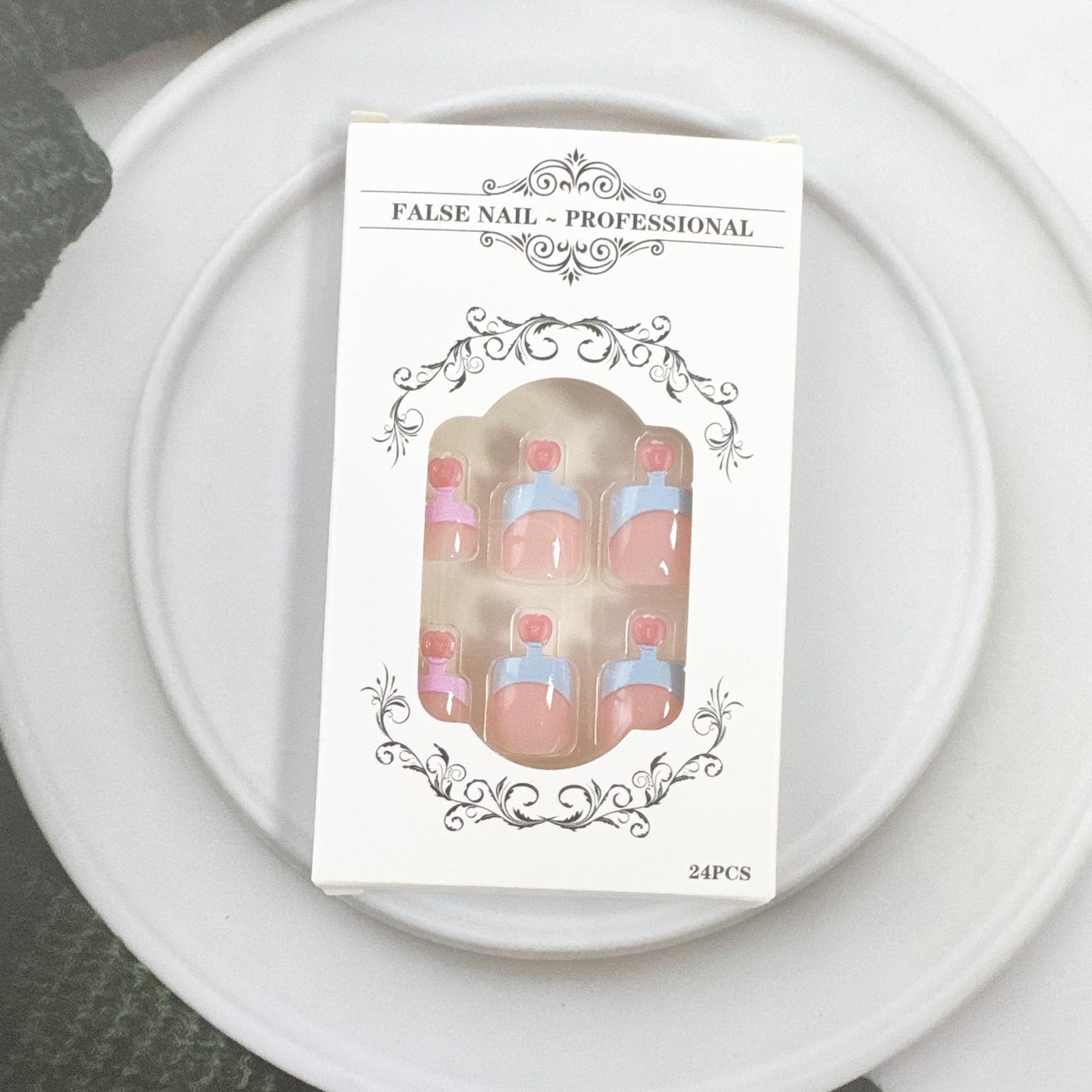 Colorful French Tip Press on Toenails Short Square Fake Toenails Glossy Nude …