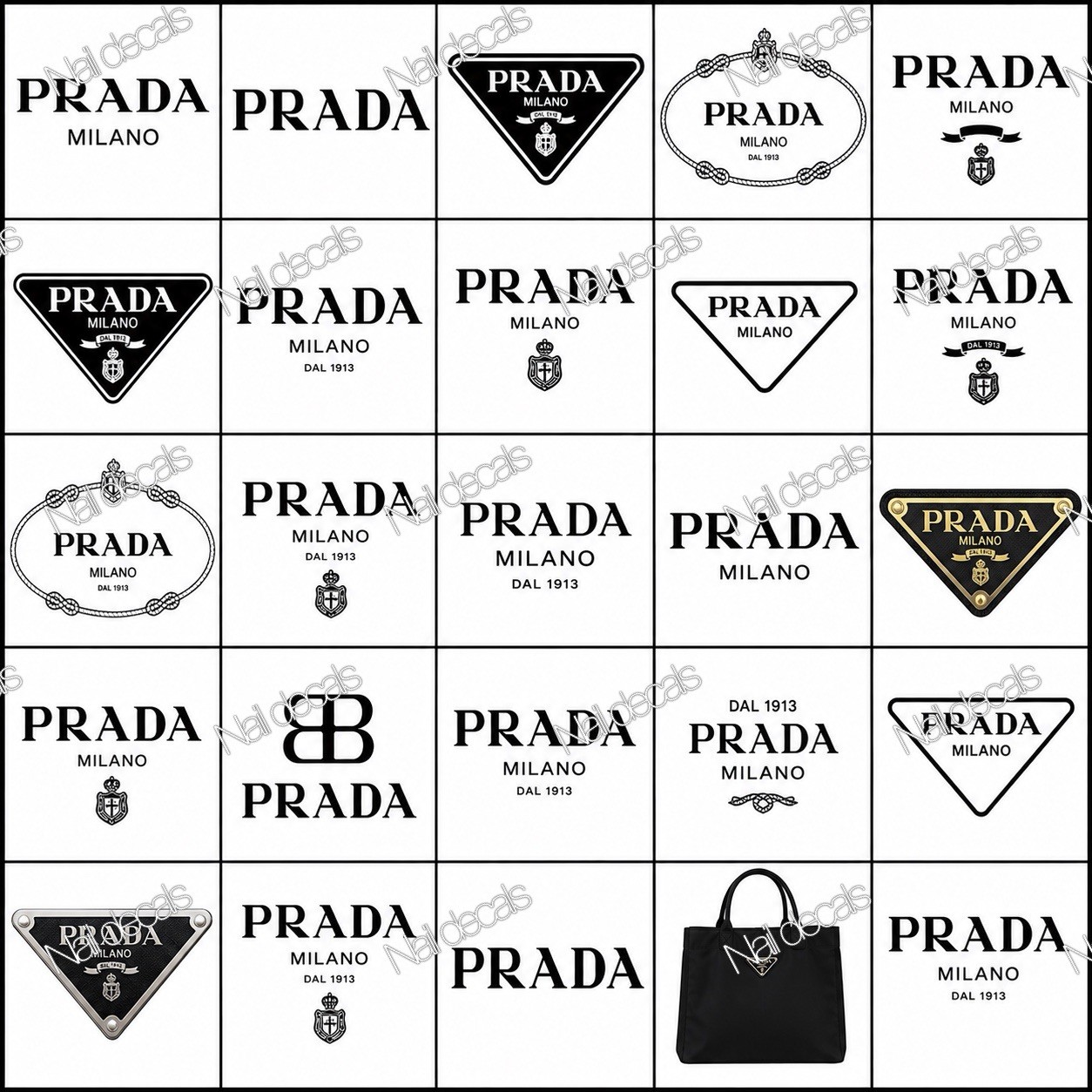 Prada Nail Decals Clear Waterslide Transfer Set of 50 + Instructions