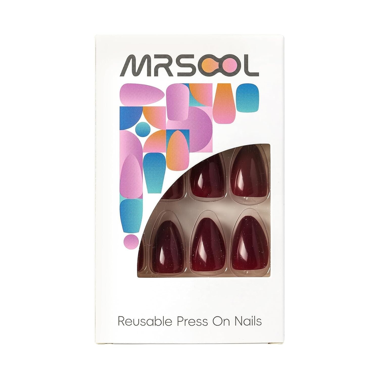 Press on Nails-Dark Red 32 Pcs Press on Nails Almond Press On Nails Short Reusab
