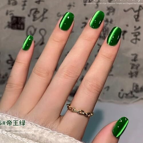 Green Press on Nails Short Square Fake Nails Glitter False Nails with Style8