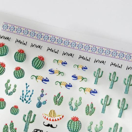 5D Cactus Nail Decal, Nail Decals, DIY Nails, Embossed Nail Stickers (262)