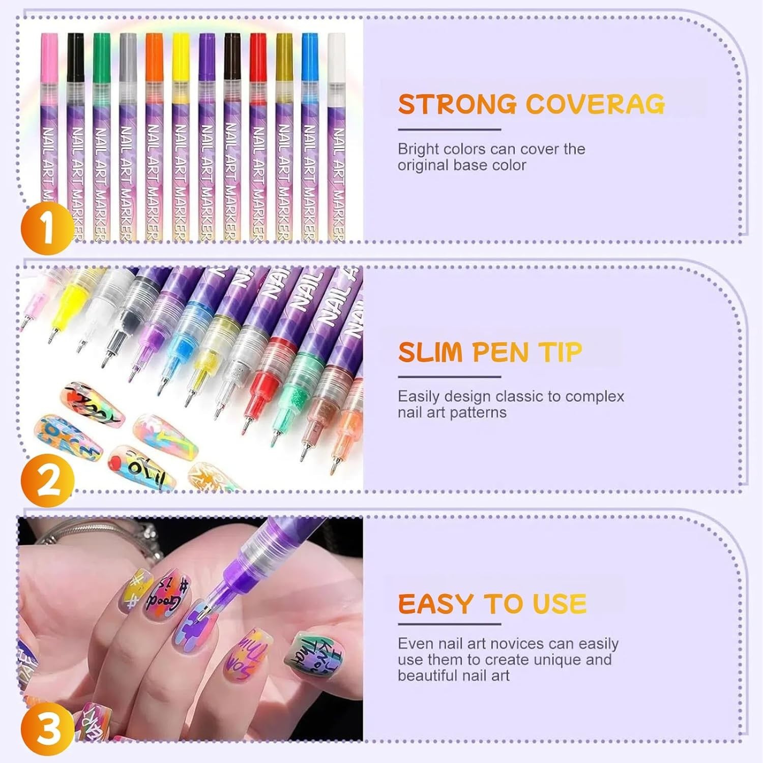 12 Colors Nail Art Pens Polish Markers Quick Dry Kids DIY Painting Drawing Set