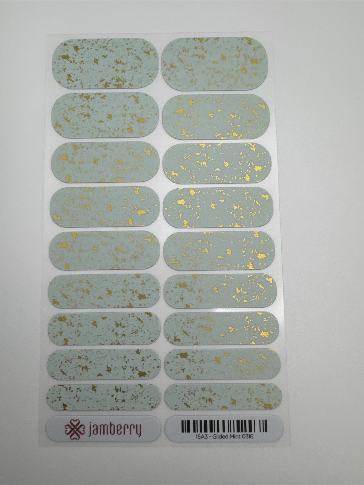 Jamberry Nail Wraps Gilded Mint Full Sheet (green & Gold metallic graphic Matte)