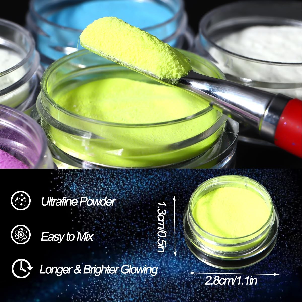 Glow in The Dark Pigment Powder,12 Colors Luminous Iridescent Multicolor