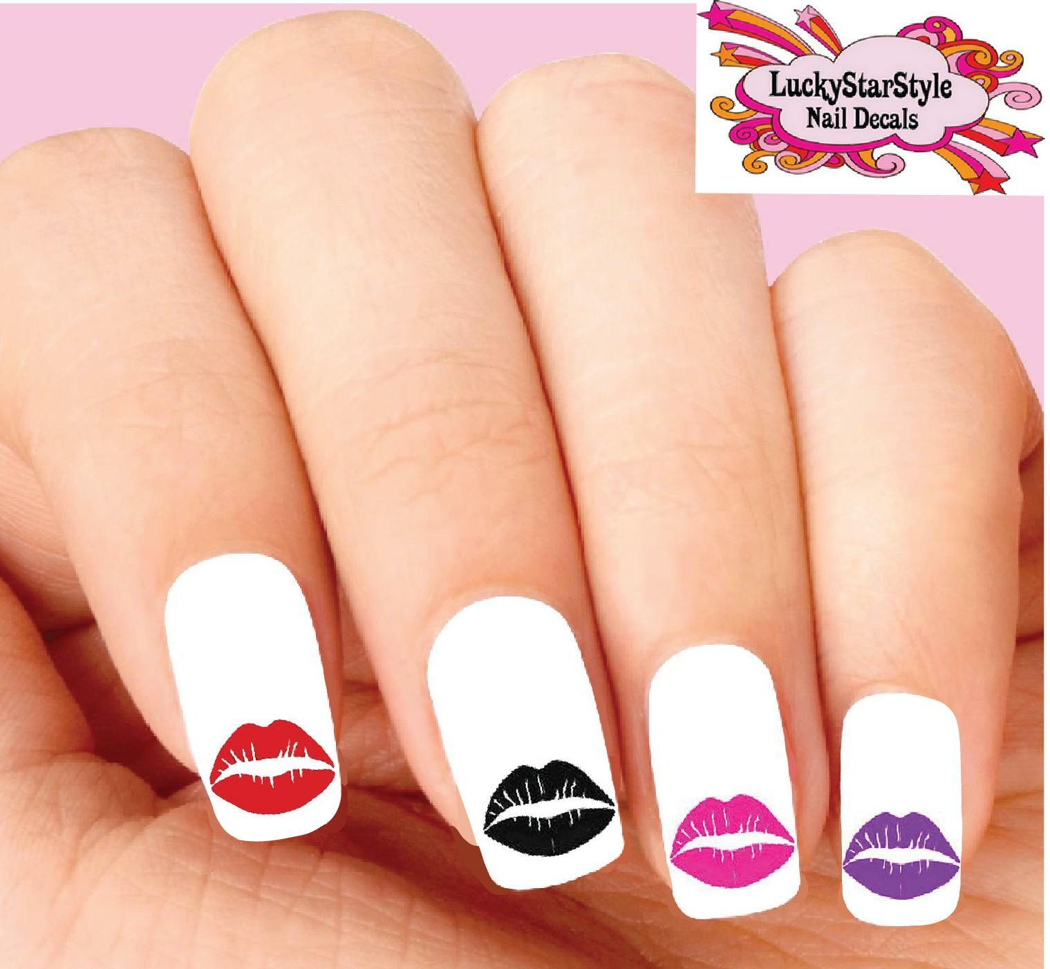 Waterslide Nail Decals Set of 20 – Colorful Kiss Lipstick Lips Assorted