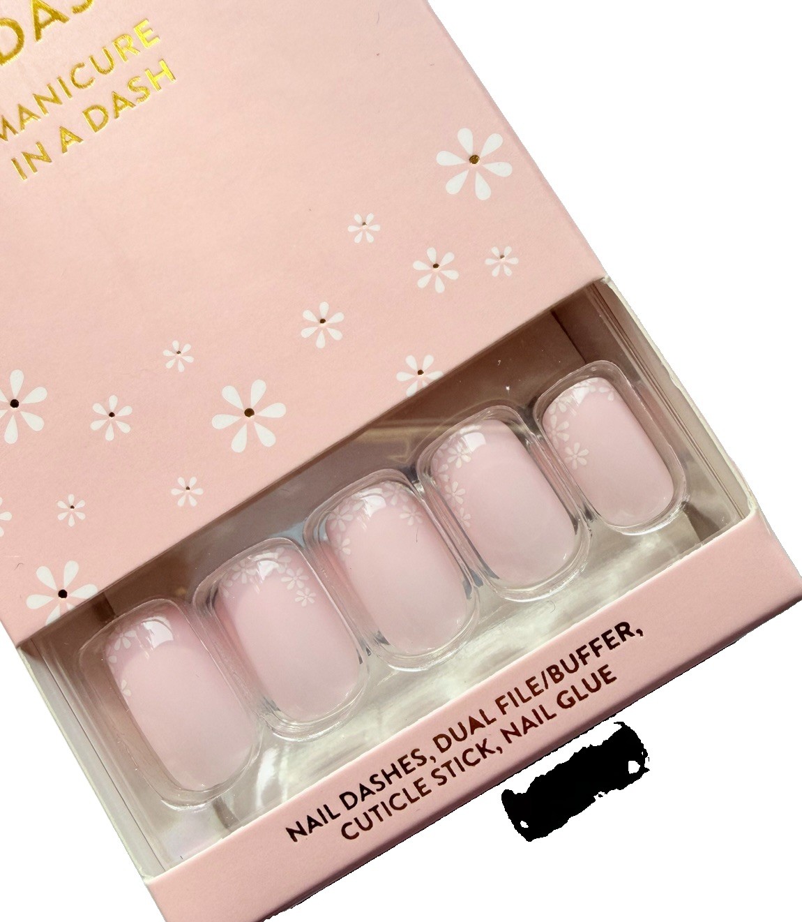 Red Aspen Press On Nail Dashes Daisy Days Shirlene Medium Square NIB