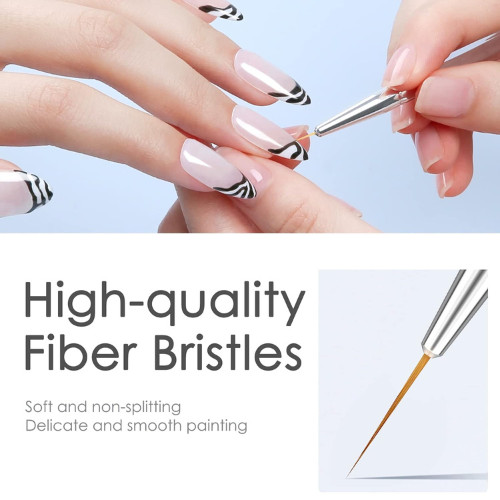 NEW 5PCS Nail Art Liner Brush Set Thin Gel Polish Painting Hex Handle Brushes
