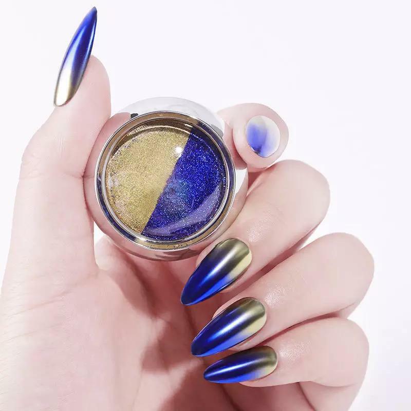 Nail Mirror Chrome Powder Two Colours Pressed Solid Rose Gold Silver Shimmer