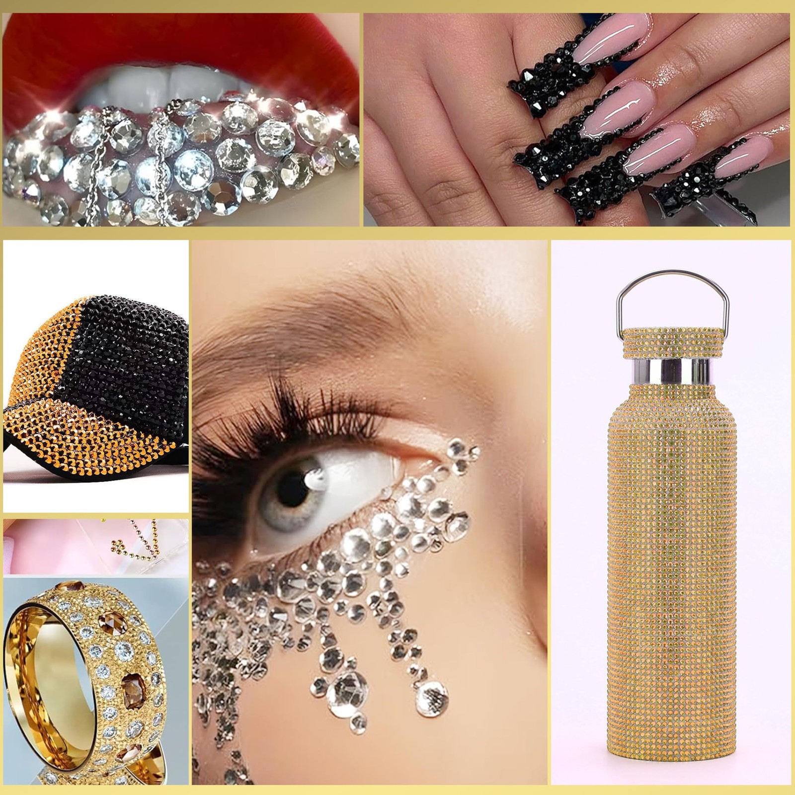 22000 Pcs Mixed Black Silver Gold Flatback Pearls and Rhinestones Bedazzling …
