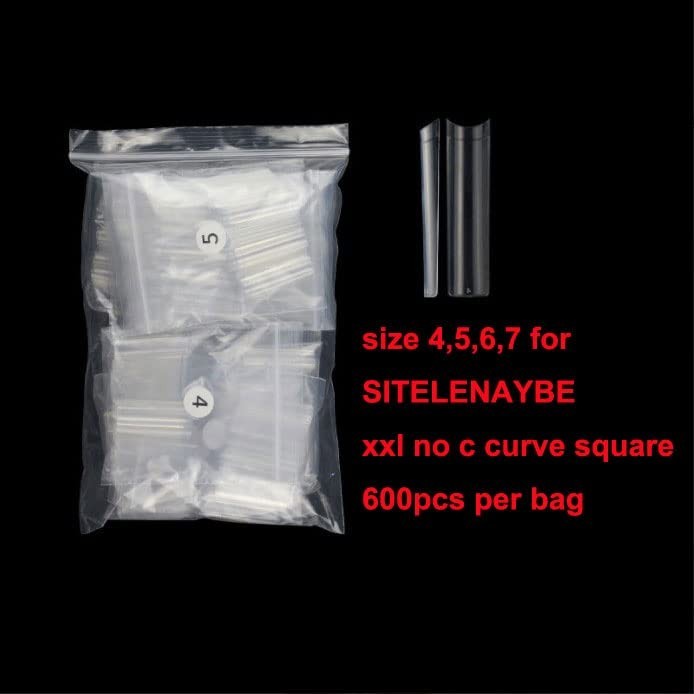 No C curve XXL Square Nail tips size 4,5,6,7, 600pcs per bag Clear Acrylic Na…