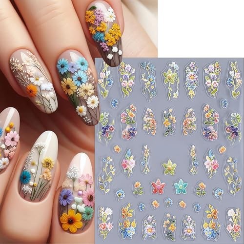 Nail Stickers Colorful Petals Beauty Summer Flowers Leaves Plants Spring Flower
