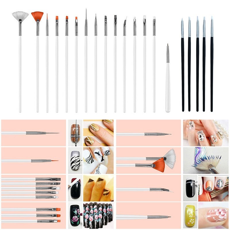 20pcs Nail Art Brush Set Flower Brush with Silicon Dotting Pen Nail Art Tools