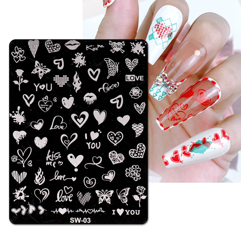 Hearts Nail Art Stamping Plates Love Valentine Rose Kiss Lip Metal Nail Template