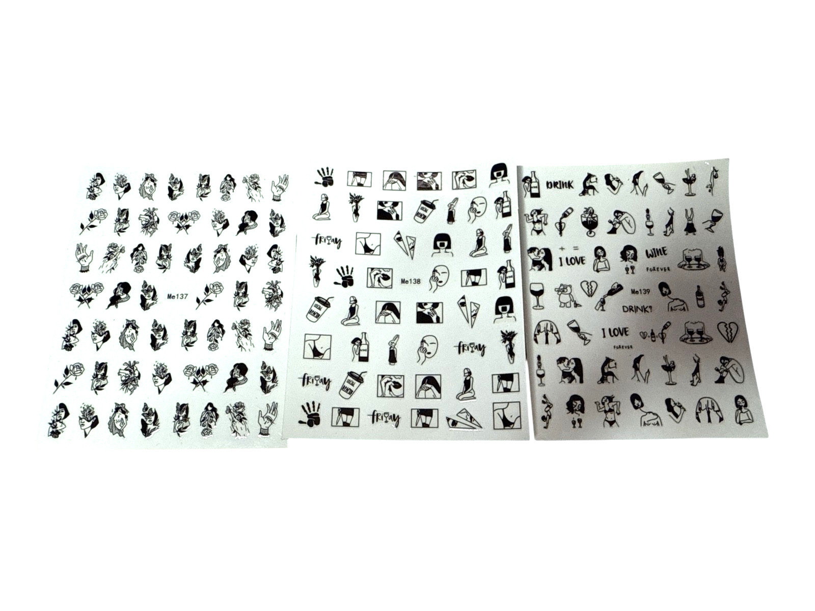 Bad Girl Nail Stickers 3 Sheets Mini Stickers Wine Florals Sexy Adult Stickers
