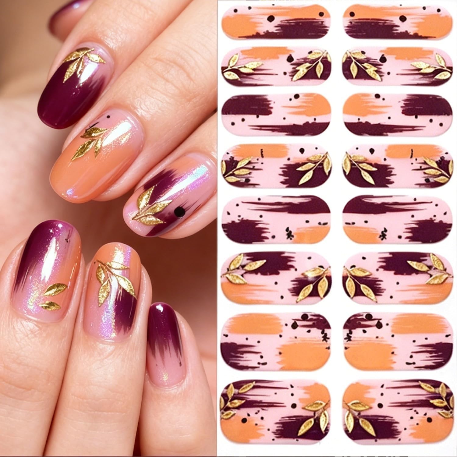 Autumn Nails Wrap Stickers Maple Leaf Nail Polish Stickers | Fall Nail Polish…