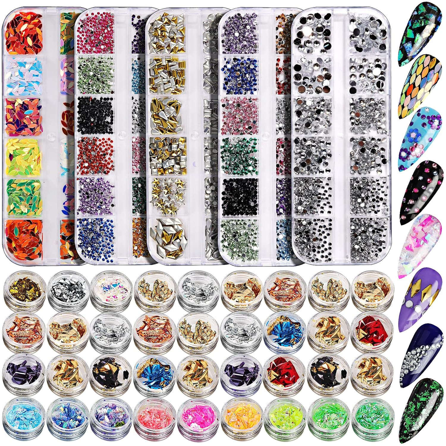 Nail Art Rhinestone & Flake Kit – 41 Boxes of Nail Gems & Accessories
