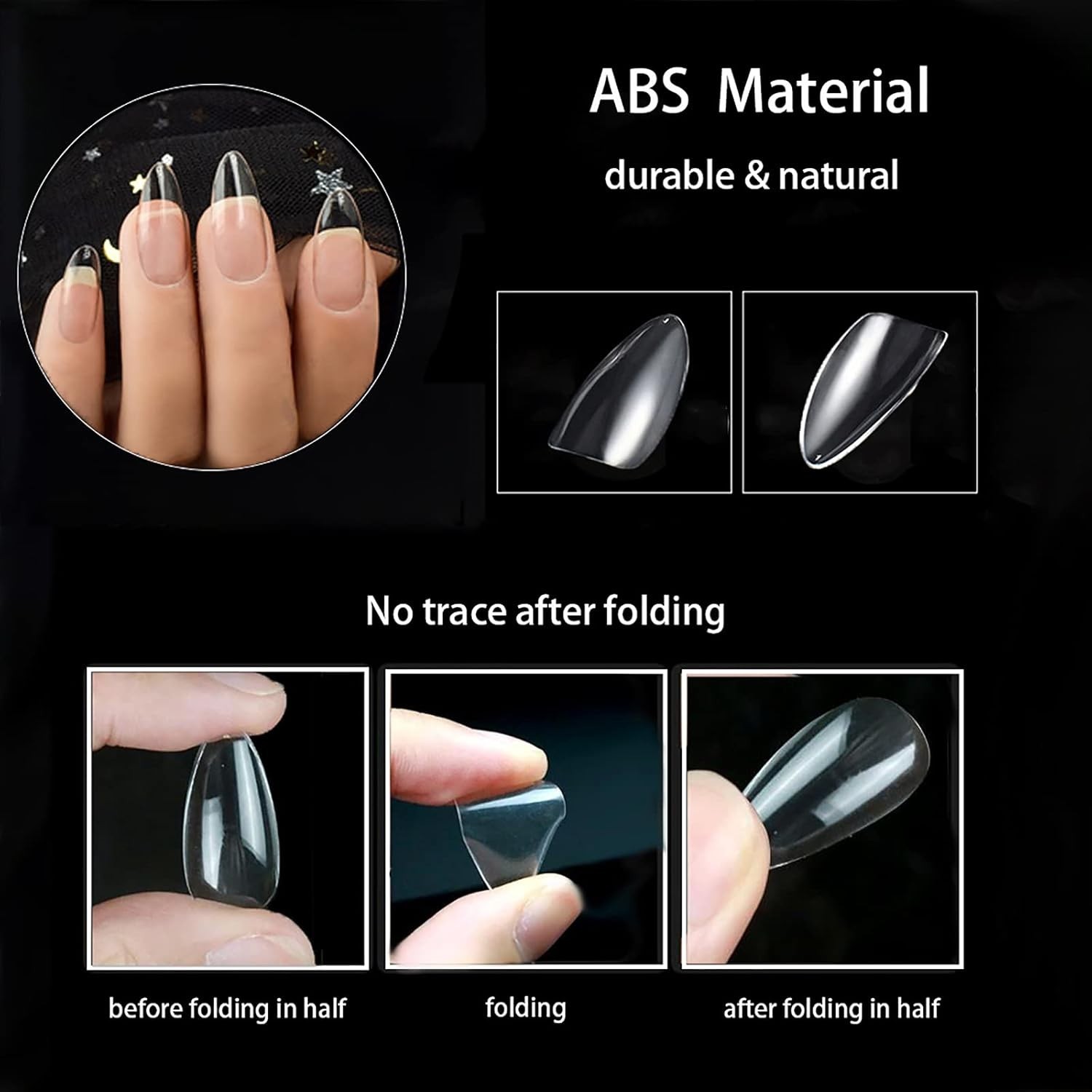 500Pcs Medium Almond Fake Nail Tips Full Cover Clear Acrylic Nails Press on N…